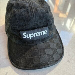 Supreme Black Checkerboard Five-Panel Cap